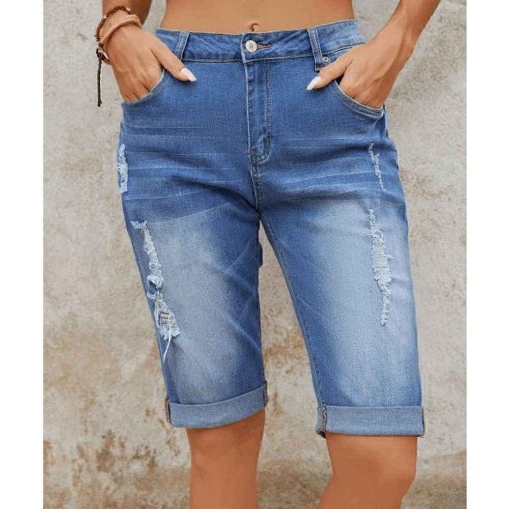 Blue Faded Denim Bermuda Shorts M